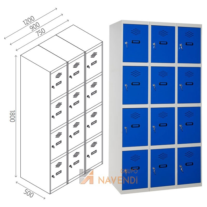 Taquillas metálica de cuatro puertas de 50 x 180 cm cada módulo