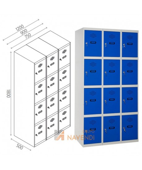 Taquillas metálica de cuatro puertas de 50 x 180 cm cada módulo