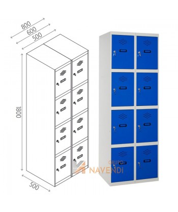 Taquillas metálica de cuatro puertas de 50 x 180 cm cada módulo