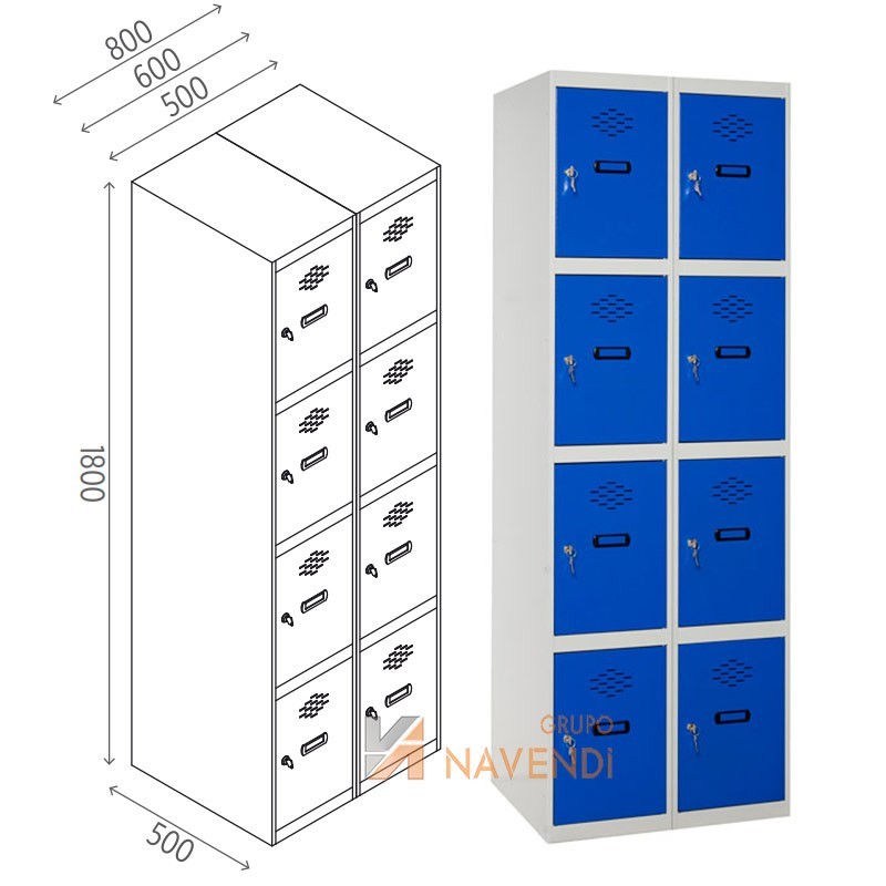 Taquillas metálica de cuatro puertas de 50 x 180 cm cada módulo