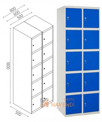 Taquillas metálica de cinco puertas de 50 x 180 cm cada módulo