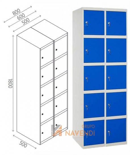 Taquillas metálica de cinco puertas de 50 x 180 cm cada módulo