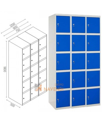 Taquillas metálica de cinco puertas de 50 x 180 cm cada módulo
