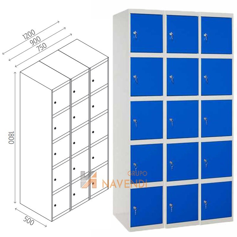 Taquillas metálica de cinco puertas de 50 x 180 cm cada módulo