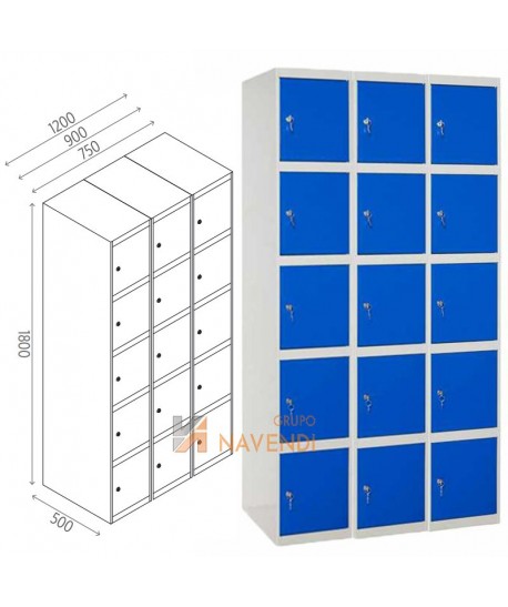 Taquillas metálica de cinco puertas de 50 x 180 cm cada módulo