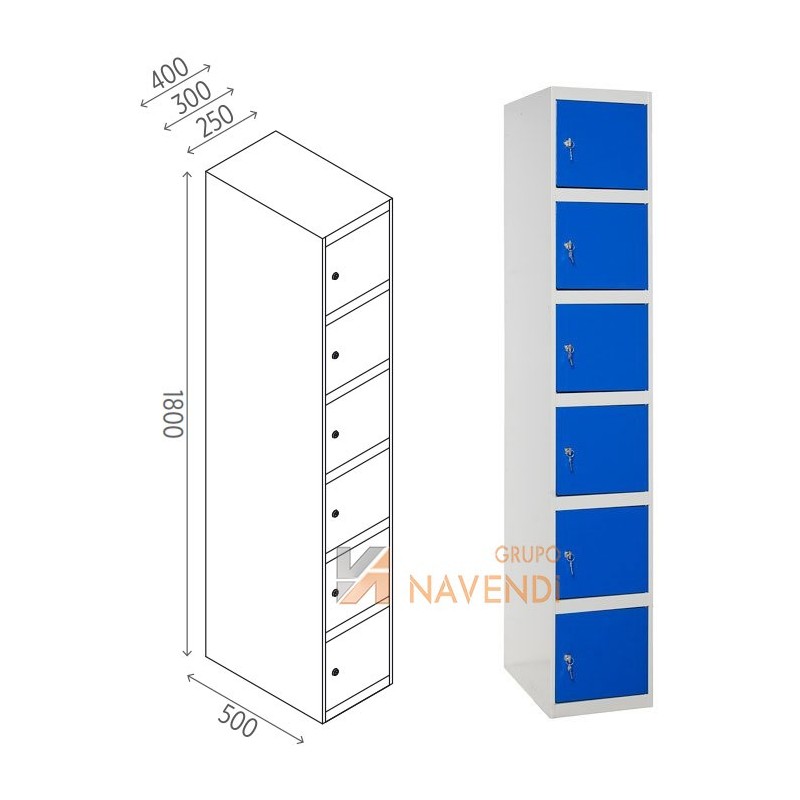 Taquillas metálica de seis puertas de 50 x 180 cm cada módulo