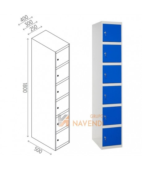Taquillas metálica de seis puertas de 50 x 180 cm cada módulo