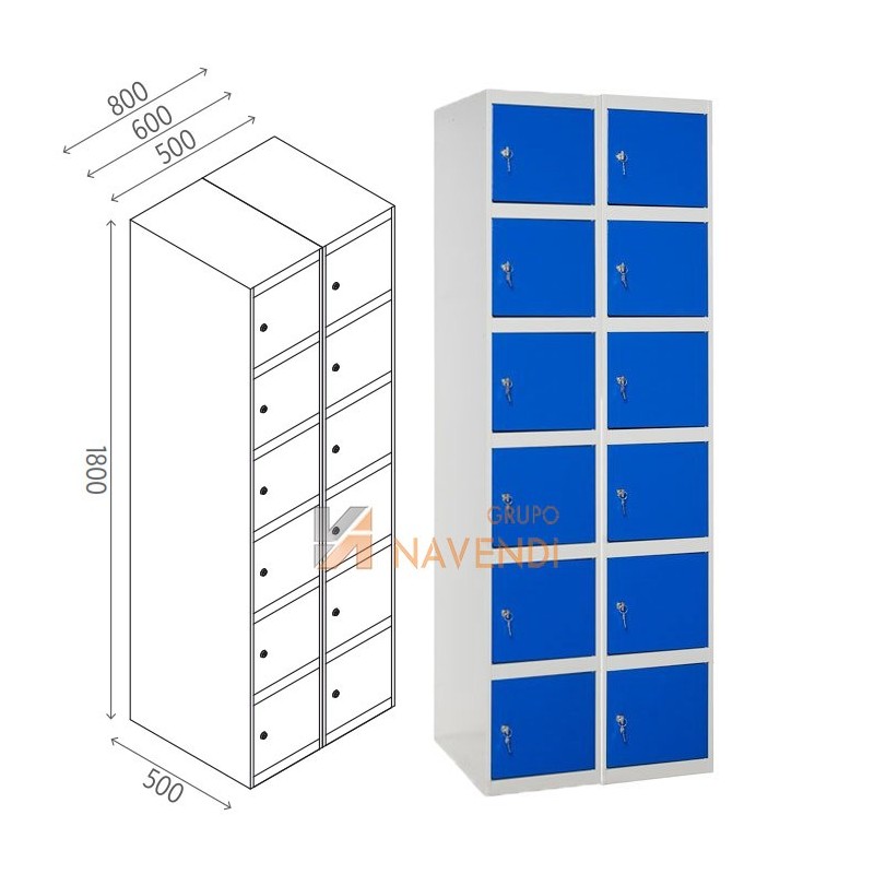 Taquillas metálica de seis puertas de 50 x 180 cm cada módulo