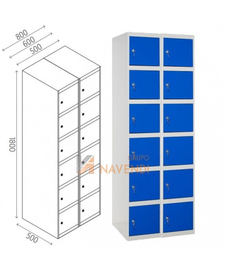 Taquillas metálica de seis puertas de 50 x 180 cm cada módulo