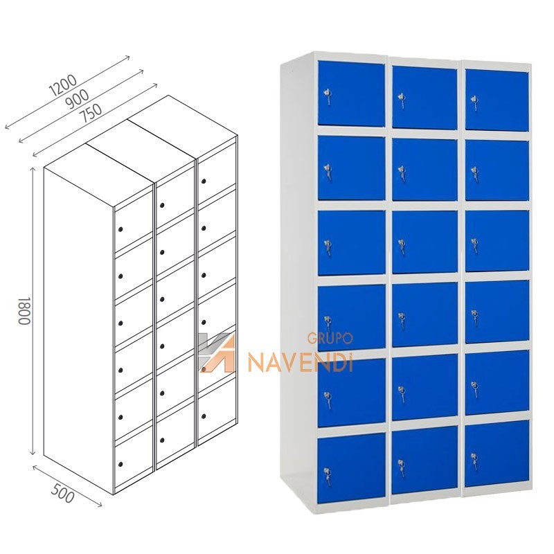 Taquillas metálica de seis puertas de 50 x 180 cm cada módulo