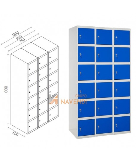Taquillas metálica de seis puertas de 50 x 180 cm cada módulo