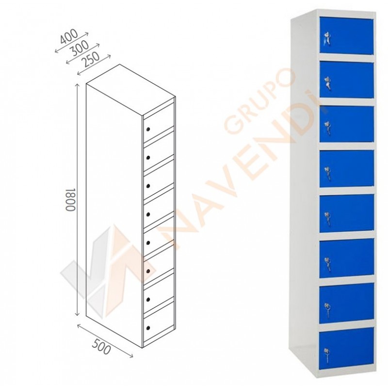 Taquillas metálica de ocho puertas de 50 x 180 cm cada módulo