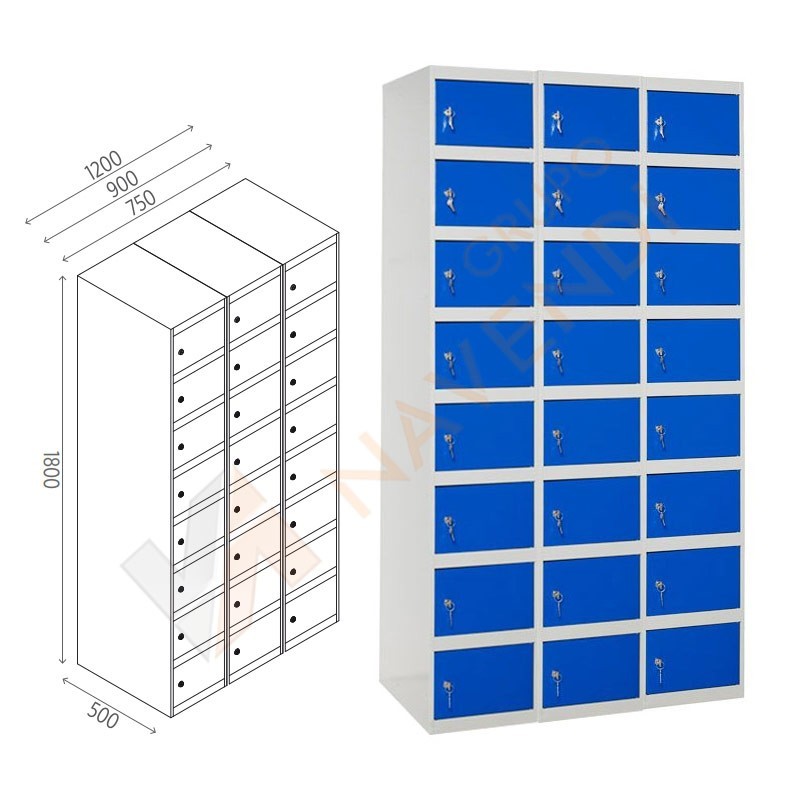 Taquillas metálica de ocho puertas de 50 x 180 cm cada módulo
