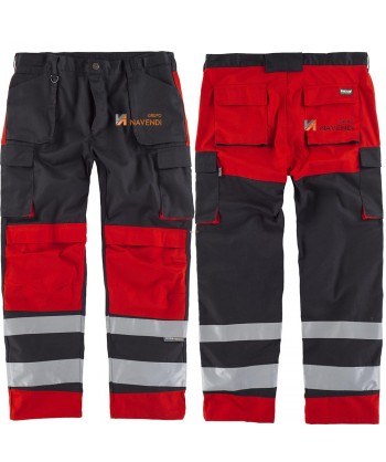 Pantalón de trabajo bicolor multibolsillos con cintas reflectantes