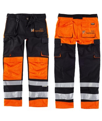 Pantalón de trabajo bicolor multibolsillos con cintas reflectantes
