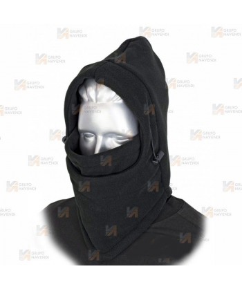 Gorro o verdugo combinado de forro polar color negro. Con ajuste mediante elástico y tanca