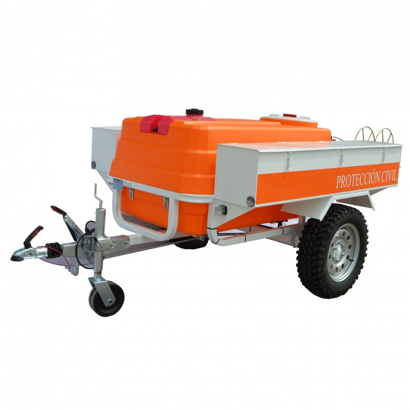 Remolque contra incendios con cajones y motobomba HONDA 500 L/min y 10 Bar.