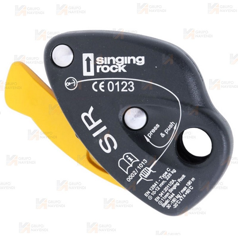 Descendedor Singing Rock Descender SIR con autobloqueo y sistema antipánico para cuerdas