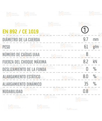 Cuerda dinámica de uso simple de Ø 9,7 mm para escalada y alpinismo