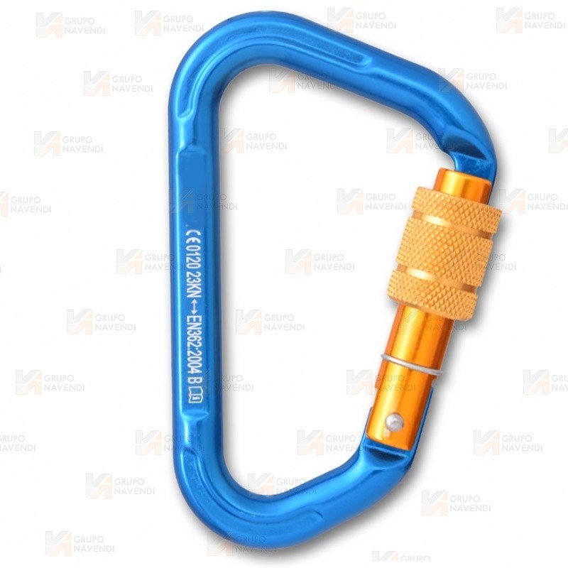Mosquetón asimétrico de aluminio cierre rosca, tipo keyLock