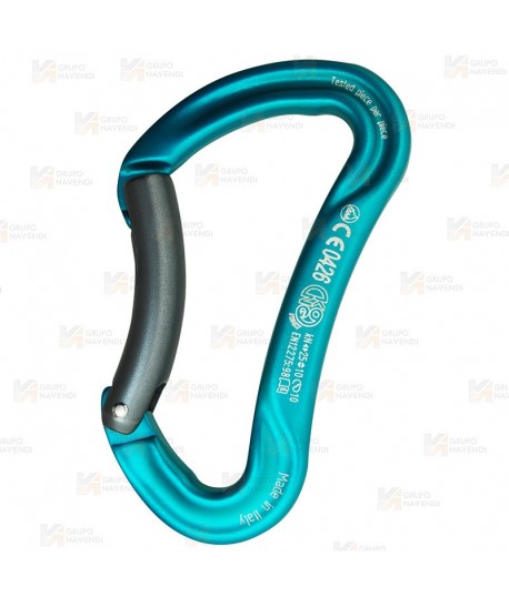 Mosquetón plano asimétrico de aluminio con gatillo curvo (Bent Gate) color cian