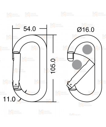 Mosquetón ovalado de aluminio de gatillo recto  (22 kN y 16 Ø)