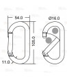 Mosquetón ovalado de aluminio de gatillo recto  (22 kN y 16 Ø)