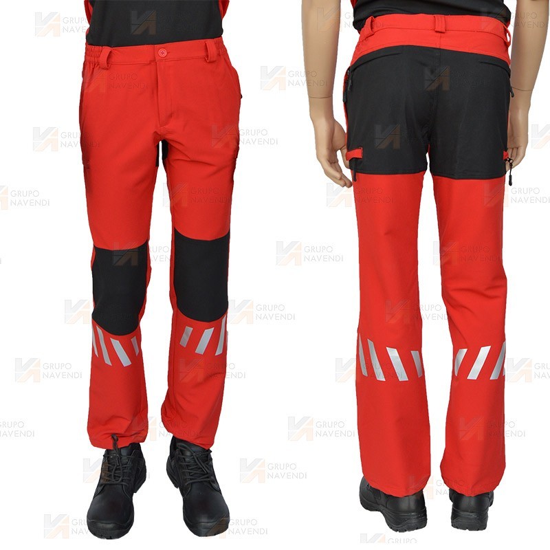 Pantalón multibolsillos bielástico para rescate color rojo y negro