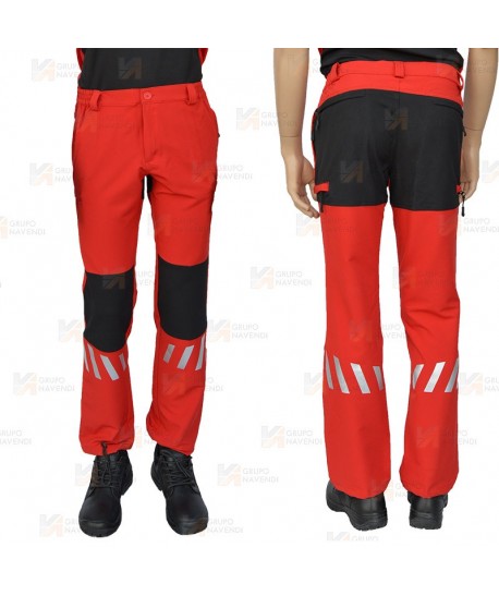 Pantalón multibolsillos bielástico para rescate color rojo y negro