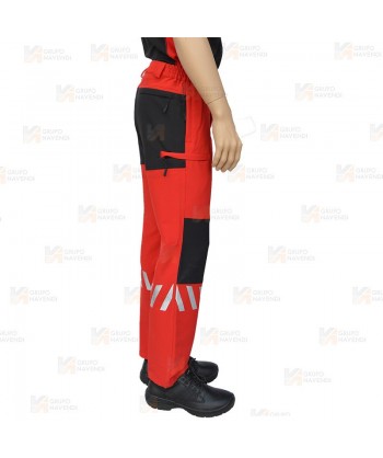 Pantalón multibolsillos bielástico para rescate color rojo y negro