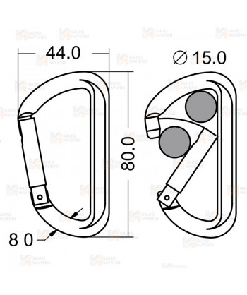 Mosquetón auxiliar de aluminio. No utilizar para escalada. 6kN