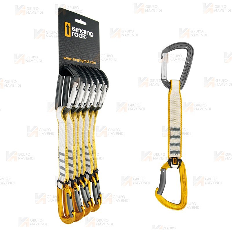 Pack de 6 cintas express de 17 cm con mosquetón superior recto e inferior curvo.