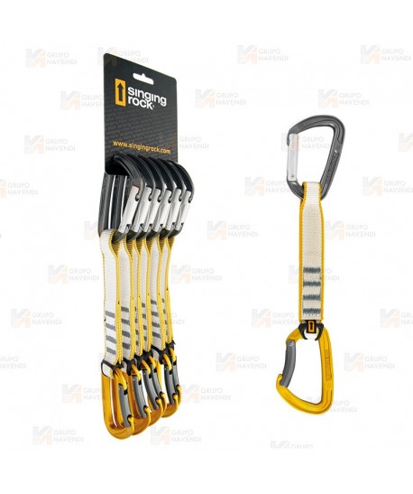 Pack de 6 cintas express de 17 cm con mosquetón superior recto e inferior curvo.