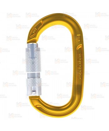 Mosquetón automático oval de aluminio con triple cierre  color dorado