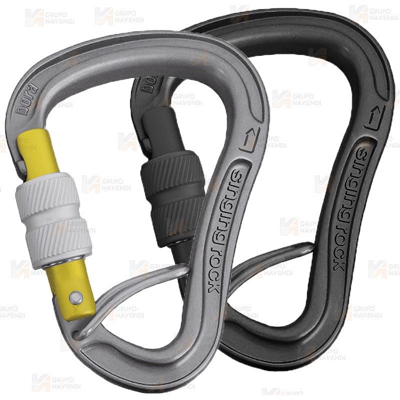 Mosquetón automático HMS tipo pera de aluminio con cierre Screw Lock y barra antivolteo de SingingRock