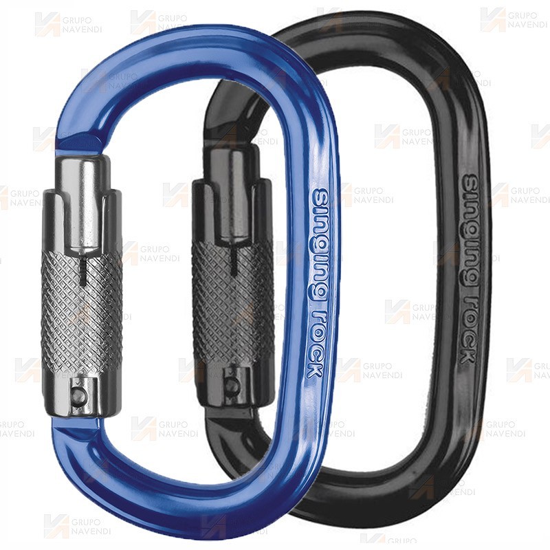 Mosquetón automático oval de aluminio con triple cierre  color negro