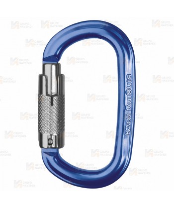 Mosquetón automático oval de aluminio con triple cierre  color azul