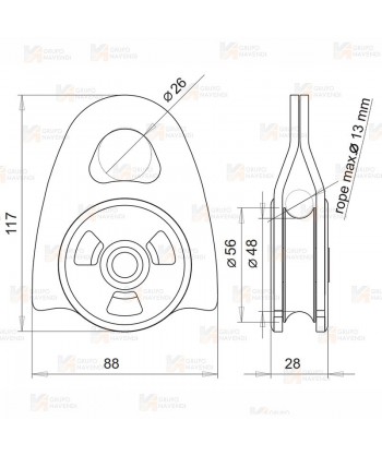 Polea grande para cuerdas hasta de 13 mm (32kN)