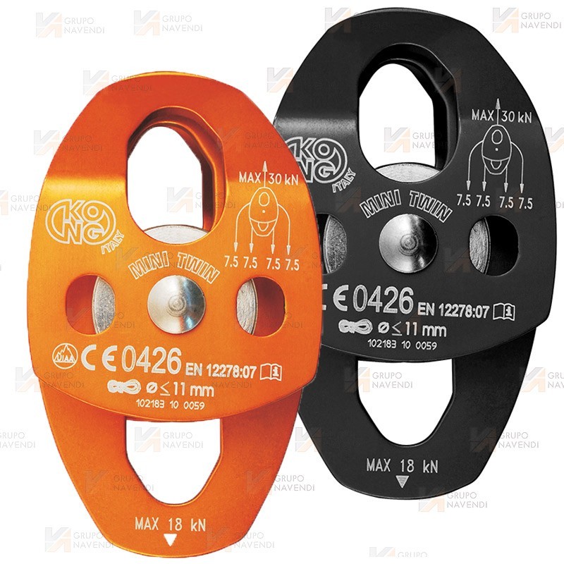 Polea doble para cuerdas con apertura y enganche doble (25 kN)