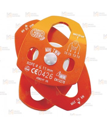 Polea doble para cuerdas con apertura y enganche doble (25 kN) color naranja