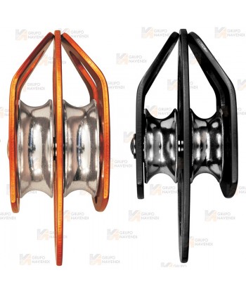 Polea doble para cuerdas con apertura y enganche doble (25 kN) color naranja