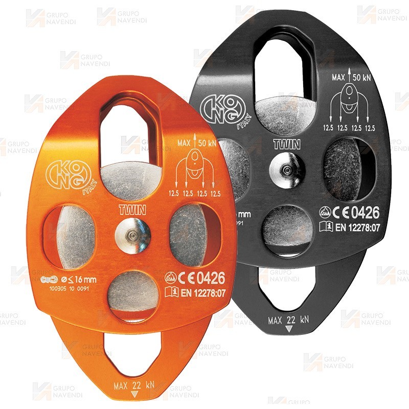 Polea doble para cuerdas con apertura y enganche doble (50 kN)
