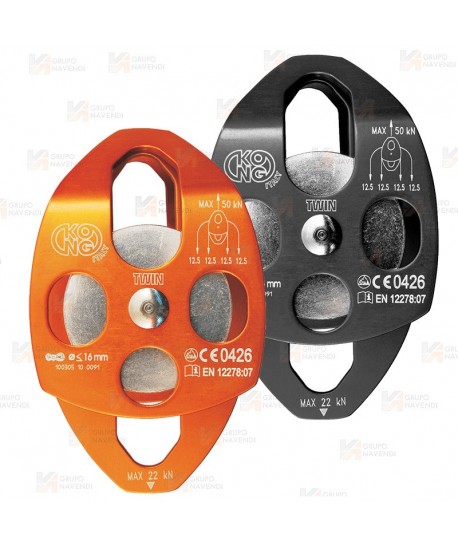 Polea doble para cuerdas con apertura y enganche doble (50 kN)