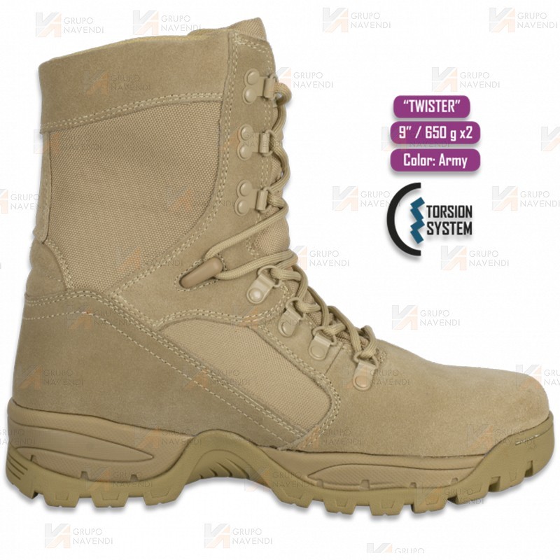 Bota táctica de caña alta con cordones color kaki