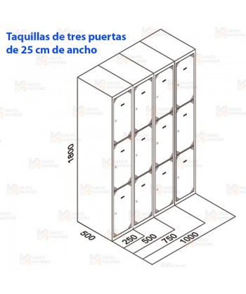 Taquilla metálica de tres puertas (Un módulo)