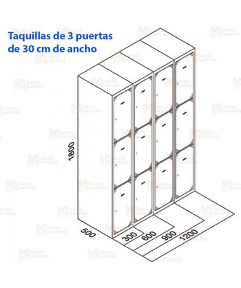 Taquilla metálica de tres puertas (Un módulo)