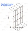 Taquilla metálica de tres puertas (Un módulo)