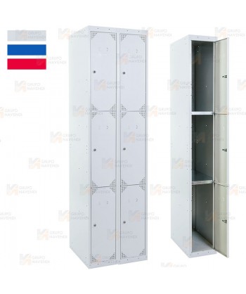 Taquilla metálica de tres puertas (Dos módulos)