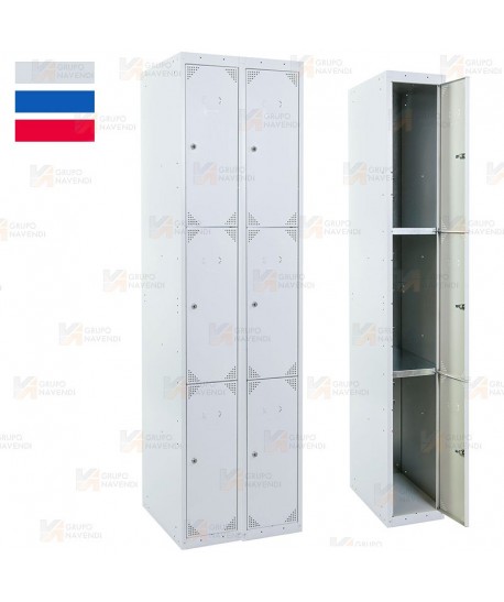 Taquilla metálica de tres puertas (Dos módulos)