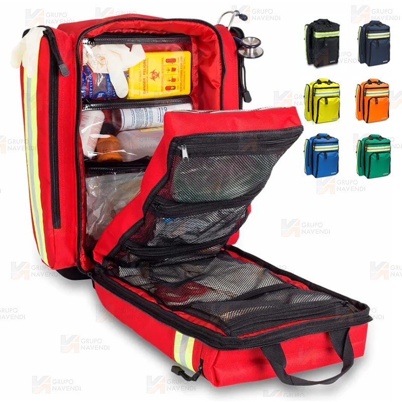 Mochila de media capacidad de Soporte Vital Básico color rojo